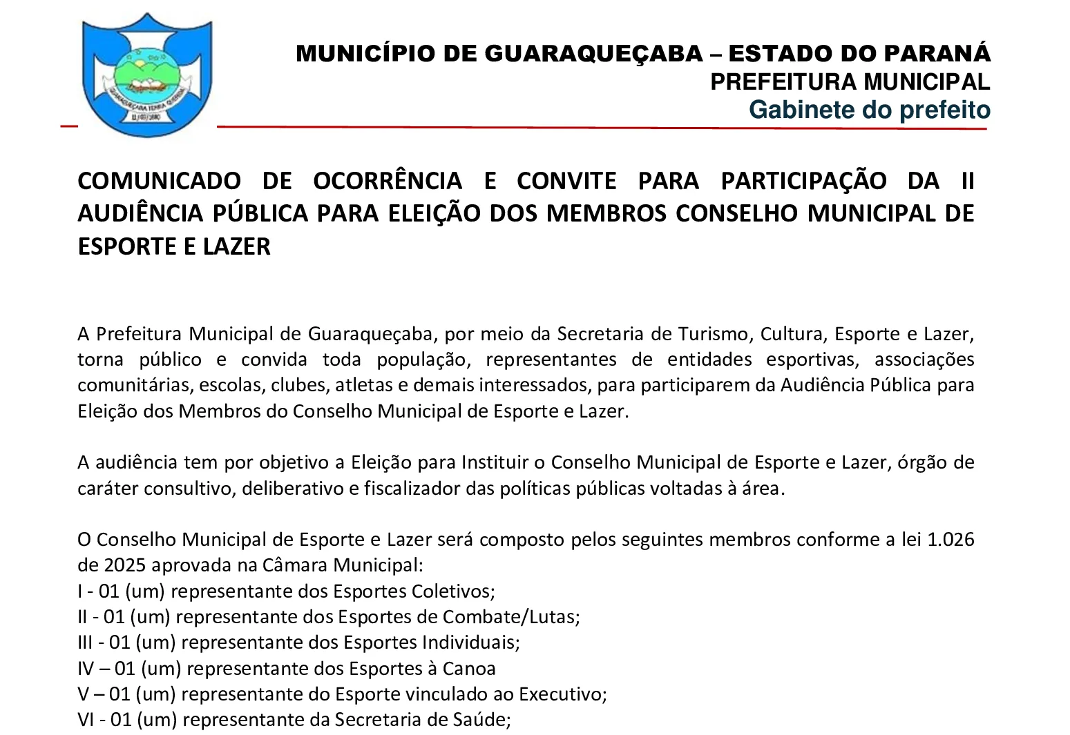 COMUNICADO DE OCORRÊNCIA E CONVITE